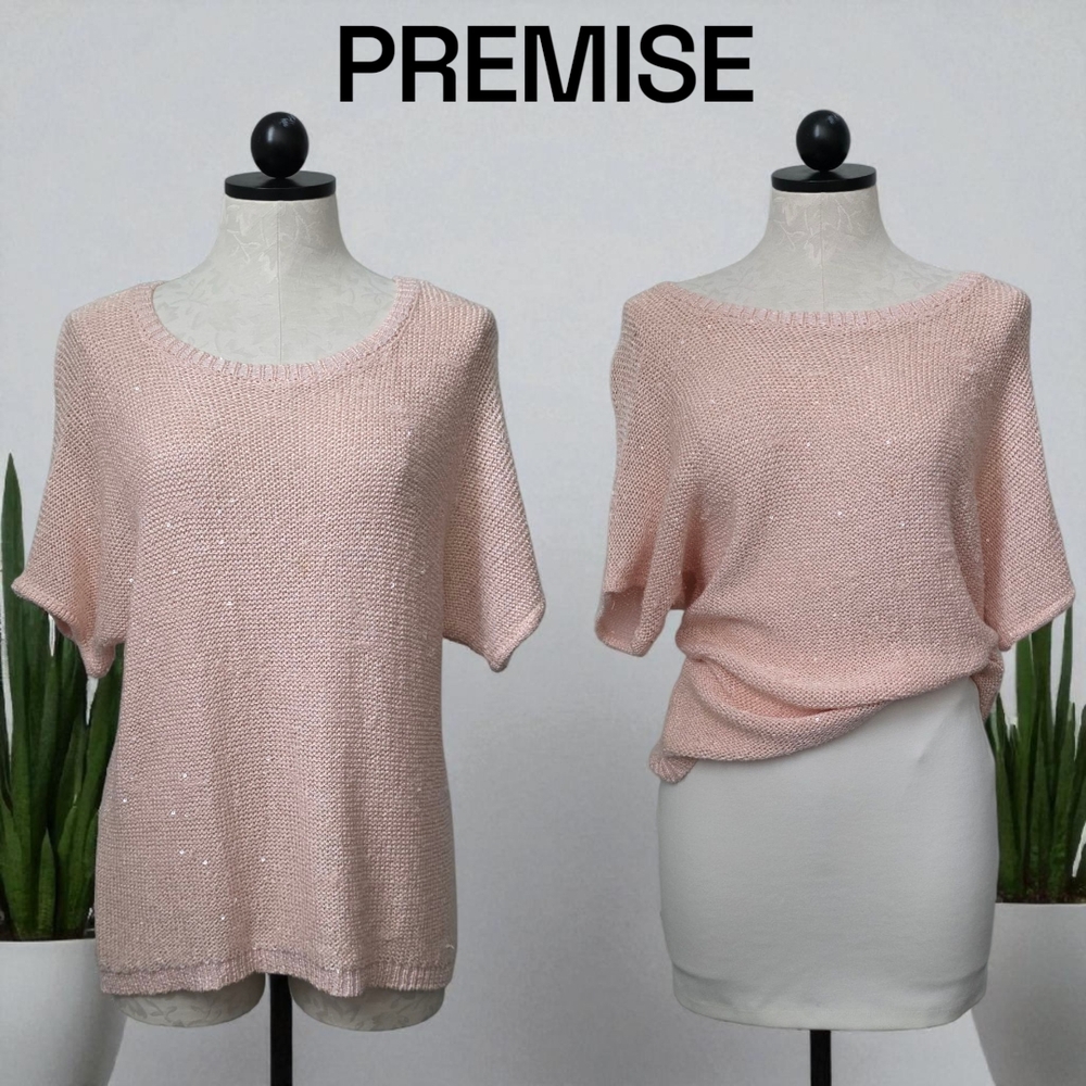 Premise Sparkly Baby Pink Knit Sweater Tunic Quarter Sleeve Size Small-Medium